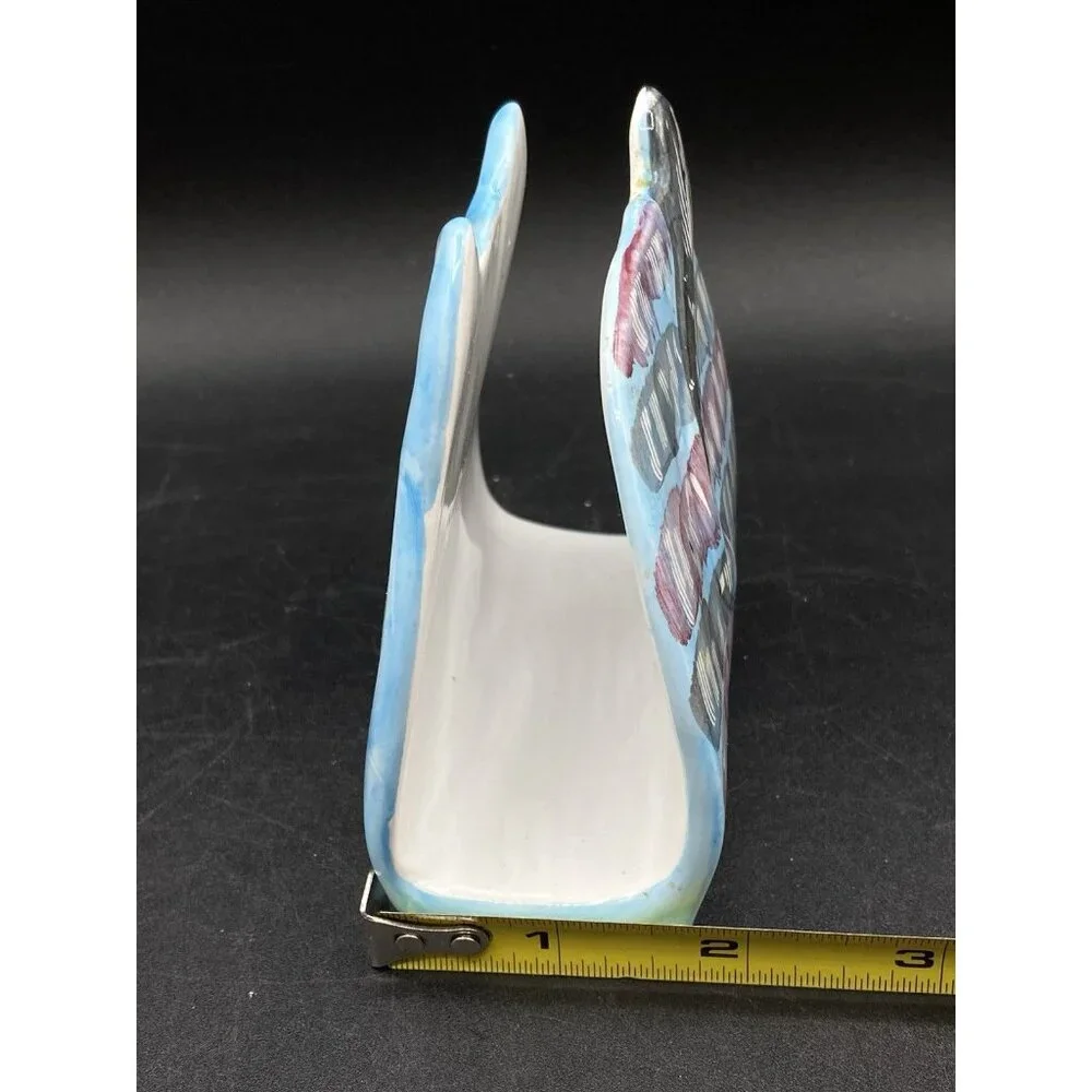 Pier 1 Italy Art Pottery Ceramic Cat Napkin Holder Whimsical Kitsch Vintage